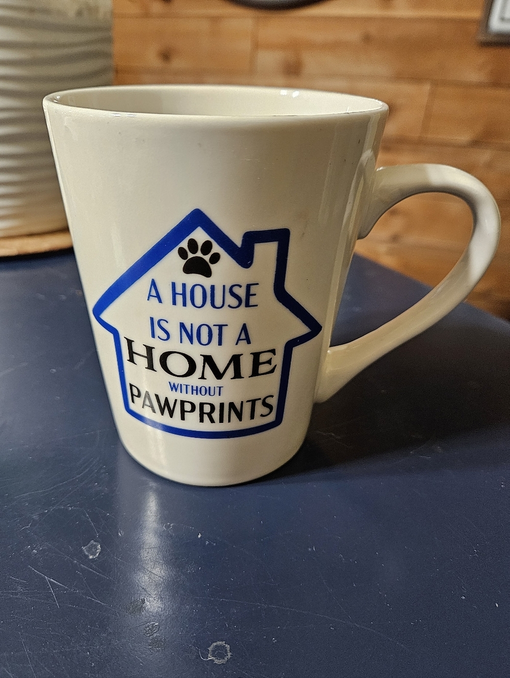 Ceramic 'A House Is Not A Home Without Pawprints' Mug - White/Blue
